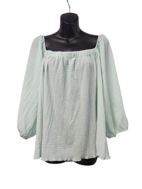 Culture Code Mint Green Off Shoulder Smocked Blouse Wns Long Sleeve Crinkle NWT
